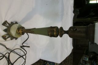 Vintage Art Deco Brass Marble Table Lamp White Milk Glass Shade 21 