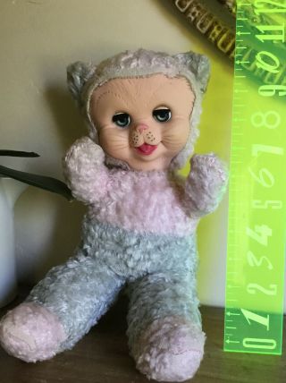 Vintage 1950s Rushton? Kitty Cat Rubber Face Plush Kitten Stuffed Toy Doll