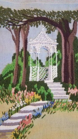 Vintage 1974 Paragon Gazebo Picture Crewel Embroidery Finished 14 " X 20 "