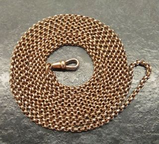 Antique Rose Rolled Gold Filled Faceted Belcher Link Muff / Guard Chain 55 " Long