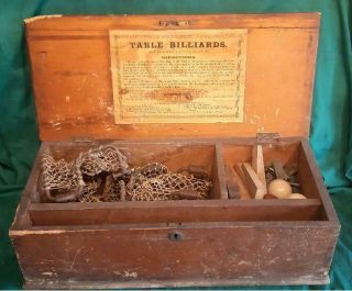 Antique Table Billiards Game In Wooden Box Thought To Be Made By Jacques London