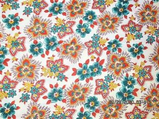 Vtg 36x40 Teal Blue Gold Brown Flowers Cotton Feed Flour Sack Fabric Quilt Craft