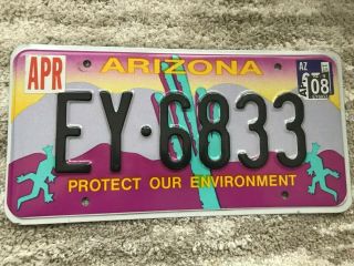 Arizona License Plate Ey 6833 Protect Our Environment Gecko Lizard