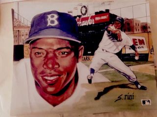 Brooklyn Dodgers Sandy Amoros 8x10 Lithograph Artwork By Susan Rini