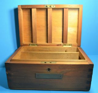 ANTIQUE VICTORIAN REAL WOOD SAILORS DITTY BOX WITH BLANK BRASS PLATE ROYAL NAVY 3