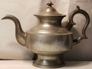 Antique American Pewter Teapot 19th Century Mkd Boardman And Hall
