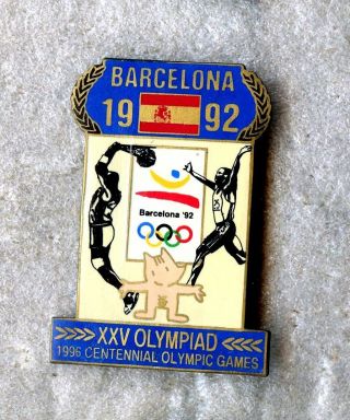 1992 Barcelona 1996 Atlanta Mascot Cobi Basketball Olympic Games Pin Enamel