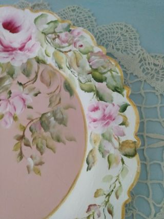 ELEGANT ROSES TRAY hp shabby cottage vintage ornate chic hand painted 2