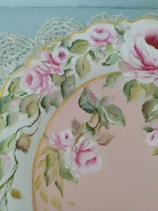 ELEGANT ROSES TRAY hp shabby cottage vintage ornate chic hand painted 3