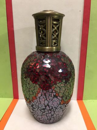 Vtg.  1960s Mosaic Glass Cranberry Pink Lampe Berger Catalytic Fragrance Oil Lamp.