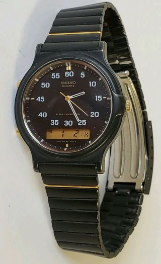 Ultra Rare Vintage Mens Seiko (h601 - 8000) Alarm Chronograph Watch.  Runs Good.