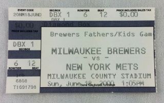Mlb 2000 06/18 York Mets At Milwaukee Brewers Ticket - Robin Ventura Hr