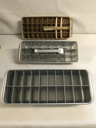 3 Vintage Aluminum Ice Cube Trays Frigidaire Quickube General Electric Mini Cube