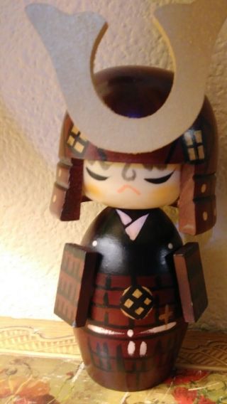 Vintage Bushido Samurai Battle Japanese Wood Kokeshi Doll Box 6 " H