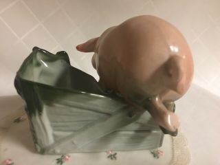 Antique German PINK PIG Porcelain Fairing Figurine Large Fat Pig in a trough 2