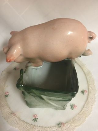 Antique German PINK PIG Porcelain Fairing Figurine Large Fat Pig in a trough 3