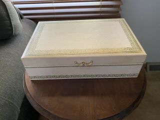 Vintage Mele Jewelry Box Cream Hard Case 12.  5 X 8 X 3.  5