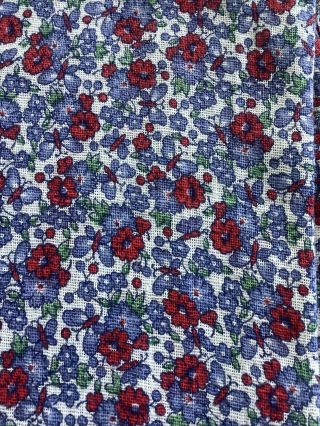 Vintage Feed Sack Bright Red And Blue Floral Pattern