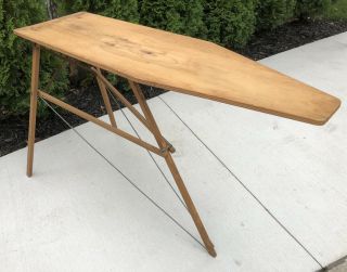 Antique Vtg Wooden Primitive Ironing Board Folding Wood 49.  5” Cocktail Drink Bar