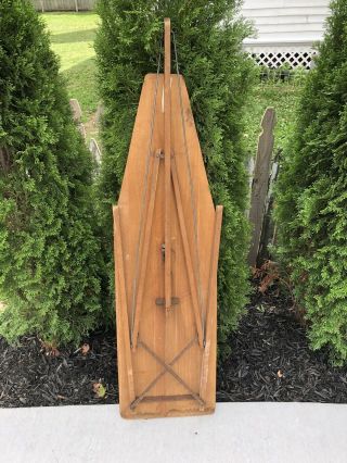 Antique VTG Wooden Primitive Ironing Board Folding Wood 49.  5” Cocktail Drink Bar 3