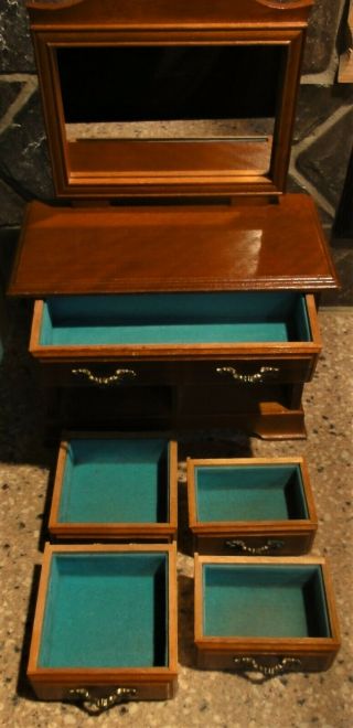 Vintage Wood Dresser/Chest of Drawers With Mirror Musical Jewelry Box 5 Drawers 3