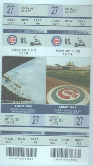 May 30,  2010 Chicago Cubs Vs.  St.  Louis Cardinals Ticket Stub