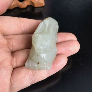 Chinese Antique White Hetian Jade Rabbit,  Very Old 3