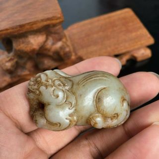 Chinese Antique White Hetian Jade Lion,  Very Old