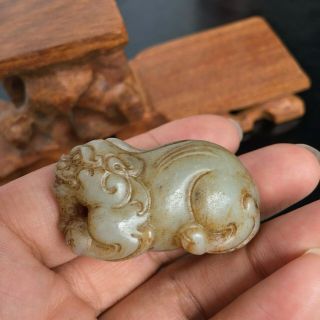 Chinese Antique White Hetian Jade Lion,  Very Old 2