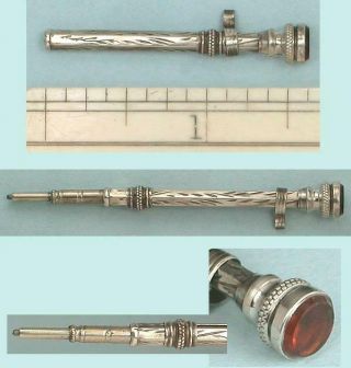 Tiny Antique English Sterling Silver Mechanical Pencil & Seal Circa 1890s