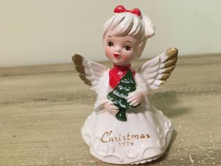Vintage Christmas 1974 Japan Porcelain Angel Figurine Holding Christmas Tree