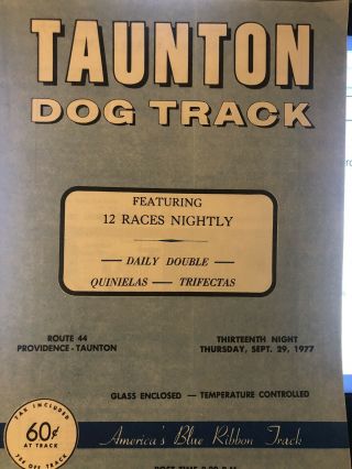 1977 Taunton Greyhound Program September 29.