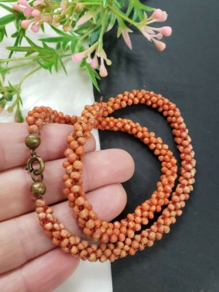 Estate Antique Vintage Red Coral Seed Beads Necklace 16 " L