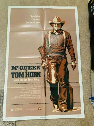 Vintage 1980 Tom Horn 1 - Sheet Movie Poster • Steve Mcqueen • Folded • 27 X 41