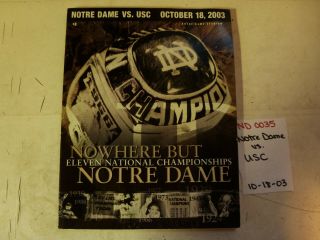 10/18/03 Notre Dame Vs Usc Football Program Ncaa