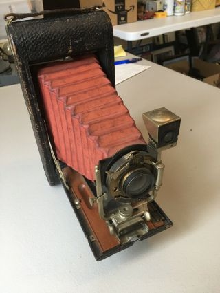 Antique 1909 Kodak Maroon Bellows No 3a Folding Pocket Camera Model B - 4.