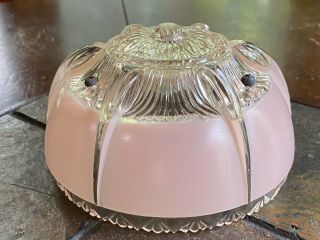 Vintage Art Deco Glass Ceiling Light Shade Globe Pink Clear Three Chain Fixture