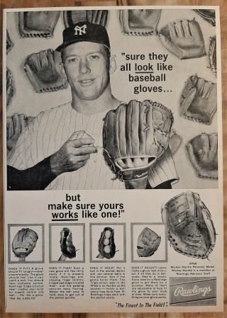 Vintage 1962 Mickey Mantle Xpg6 Rawlings Baseball Glove Advertisement