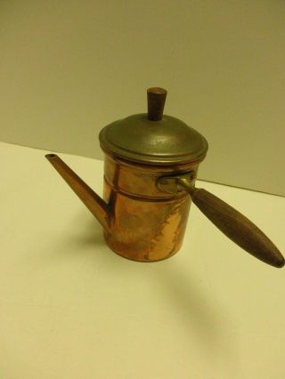 Vintage Copper Coffee Tea Pot Side Wood Handle Kettle W/lid