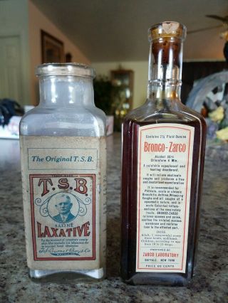2 Vintage Buffalo Ny York Bottles W/ Contents & Labels Bronco - Zarco & T.  S.  B.