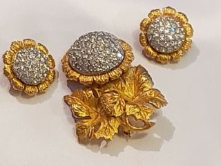 Vintage Signed Hattie Carnegie Pave Set Rhinestone Flower Brooch and Earring Set 3