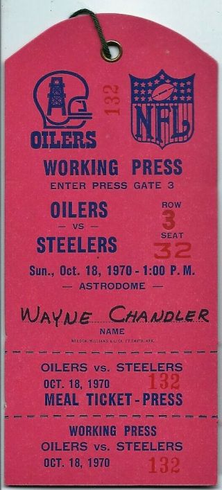 Houston Oilers Vs Pittsburgh Steelers Nfl Football 1970 Press Pass Tx Astrodome