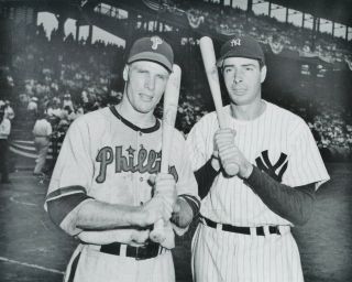 Joe Diamggio Yankees And Richie Ashburn Phillies 8x10 Photo 1950 World Series