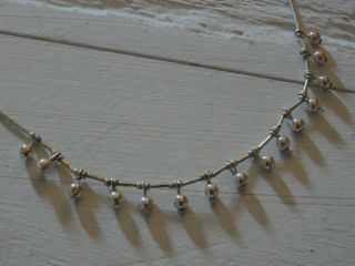 Sterling Silver Vintage Dangle Beaded Necklace 16 " Minimalist Design
