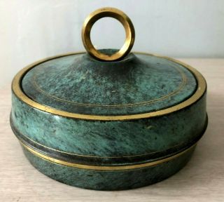 Vintage Pal Bell Turquoise Brass Bowl With Lid,  6 " Diameter Made In Israel