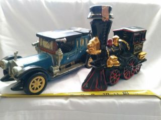 Ezra Brooks Train Rolls Royce Car 1912 Collectible Vintage Decanters Ceramic