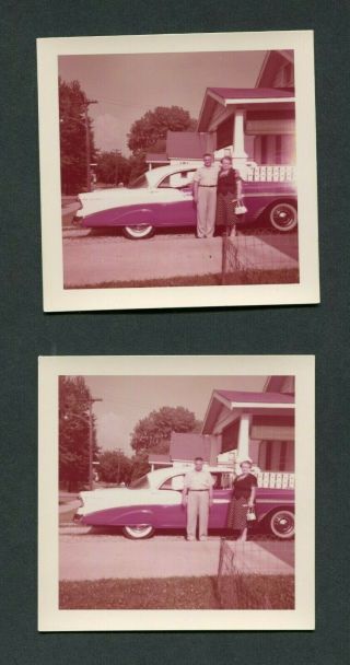 Vintage Car Photos Ma & Pa W/ 1956 Chevrolet Chevy Custom Fender Skirts 987014
