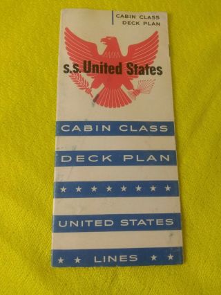 United States Lines - Ss United States - Cabin Class - Deck Plan - Print 1954