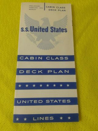 United States Lines - Ss United States - Cabin Class - Deck Plan - 1953