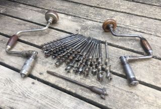 Old Vintage Antique Tools P.  S.  & W Co.  Germany Bit Braces 18 Auger Bits
